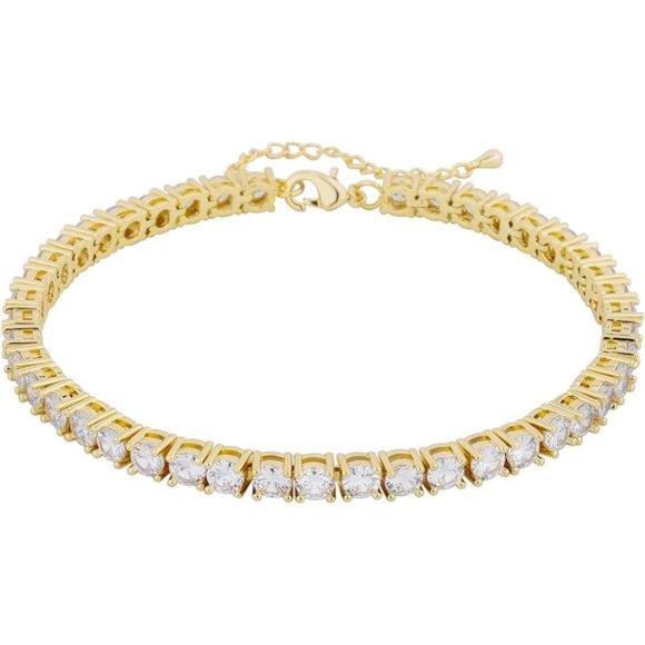 Jewelry - Tennis Ankle Bracelet Gold Anklet Adjustable with Extension 14K Gold